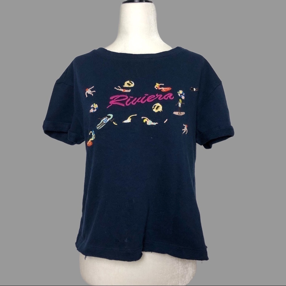 ❤️ XS ❤️ NWT Anthro Top Sweatshirt Tee Riviera Cropped Boxy Oversized​